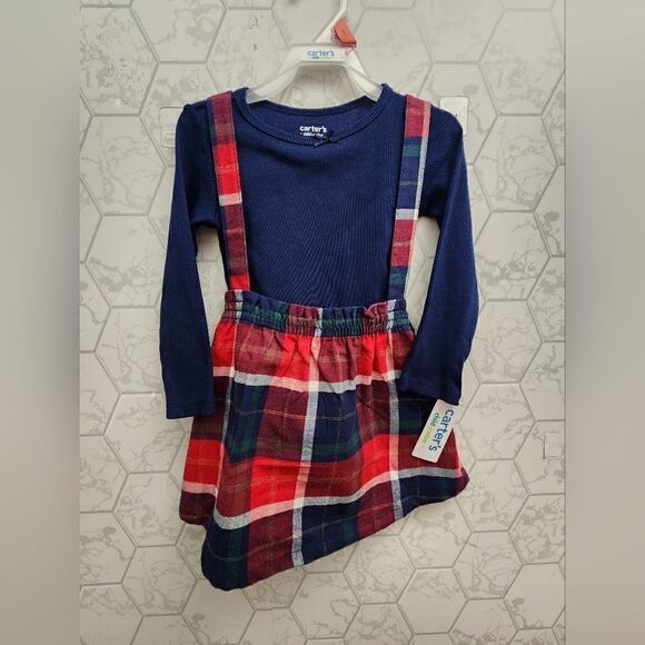 Nwt Carter's Toddler Girls Holiday Christmas Dress Pinafore with long Sleeve Top - Picture 2 of 6